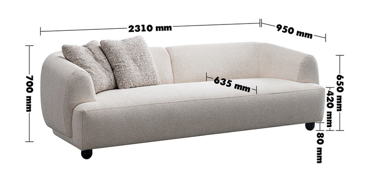 Cream Mixed Weave Fabric 3 Seater Sofa PUFFY Size Chart