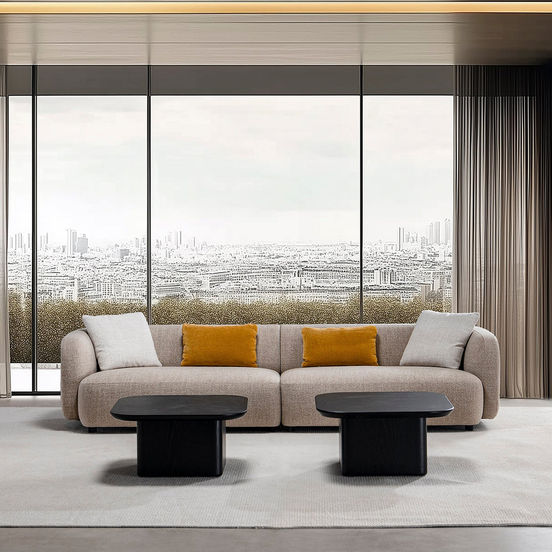 Cream Mixed Weave Fabric 4 Seater Sofa LUMA