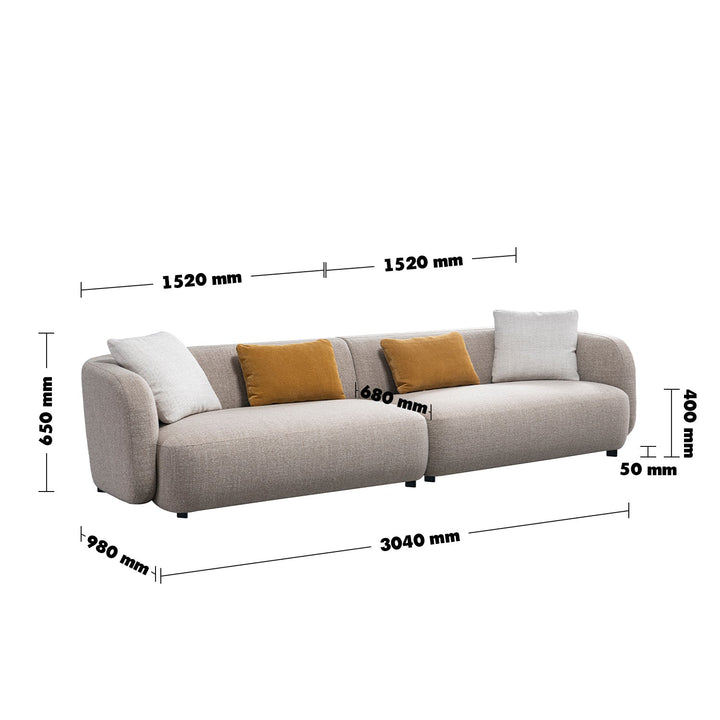 Cream Mixed Weave Fabric 4 Seater Sofa LUMA