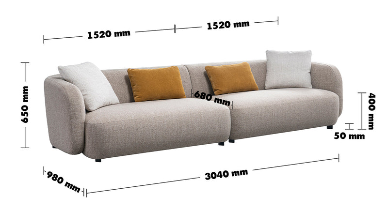 Cream Mixed Weave Fabric 4 Seater Sofa LUMA Size Chart