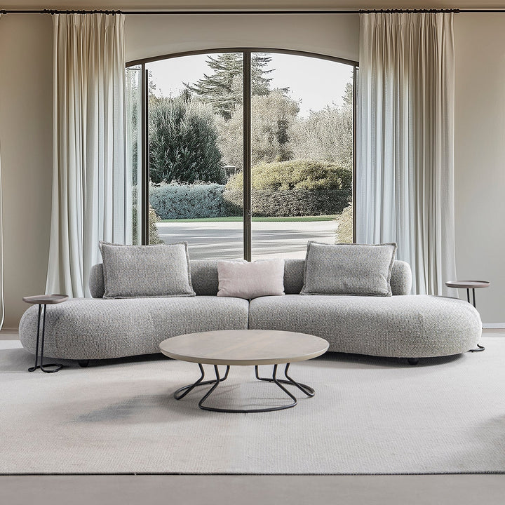 Cream Mixed Weave Fabric 6 Seater Sofa CURVO