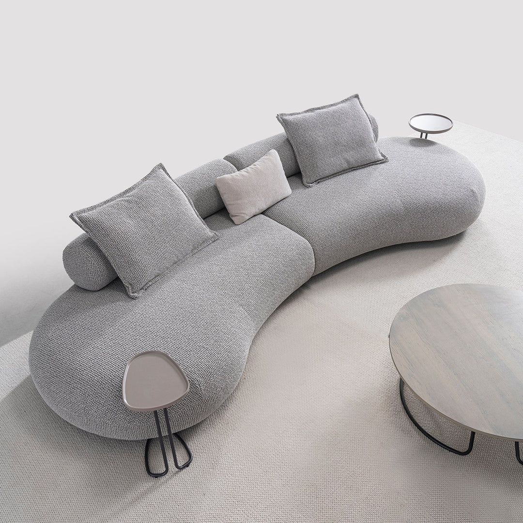 Cream Mixed Weave Fabric 6 Seater Sofa CURVO