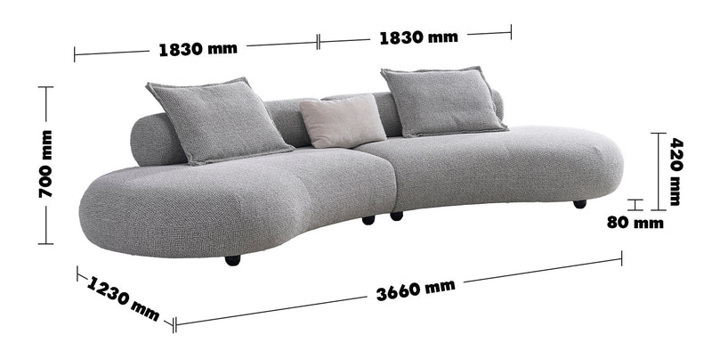 Cream Mixed Weave Fabric 6 Seater Sofa CURVO Size Chart