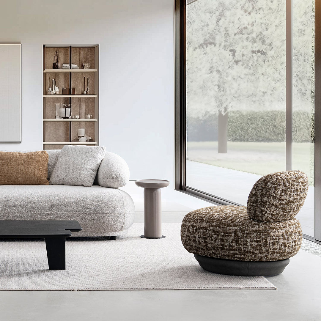 Cream Mixed Weave Fabric Revolving 1 Seater Sofa BIXY