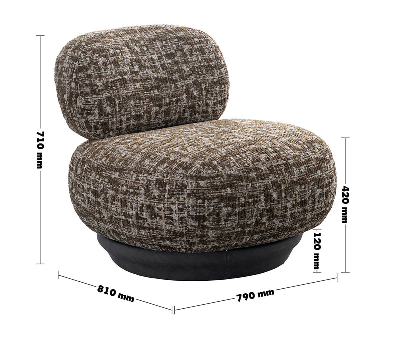 Cream Mixed Weave Fabric Revolving 1 Seater Sofa BIXY Size Chart