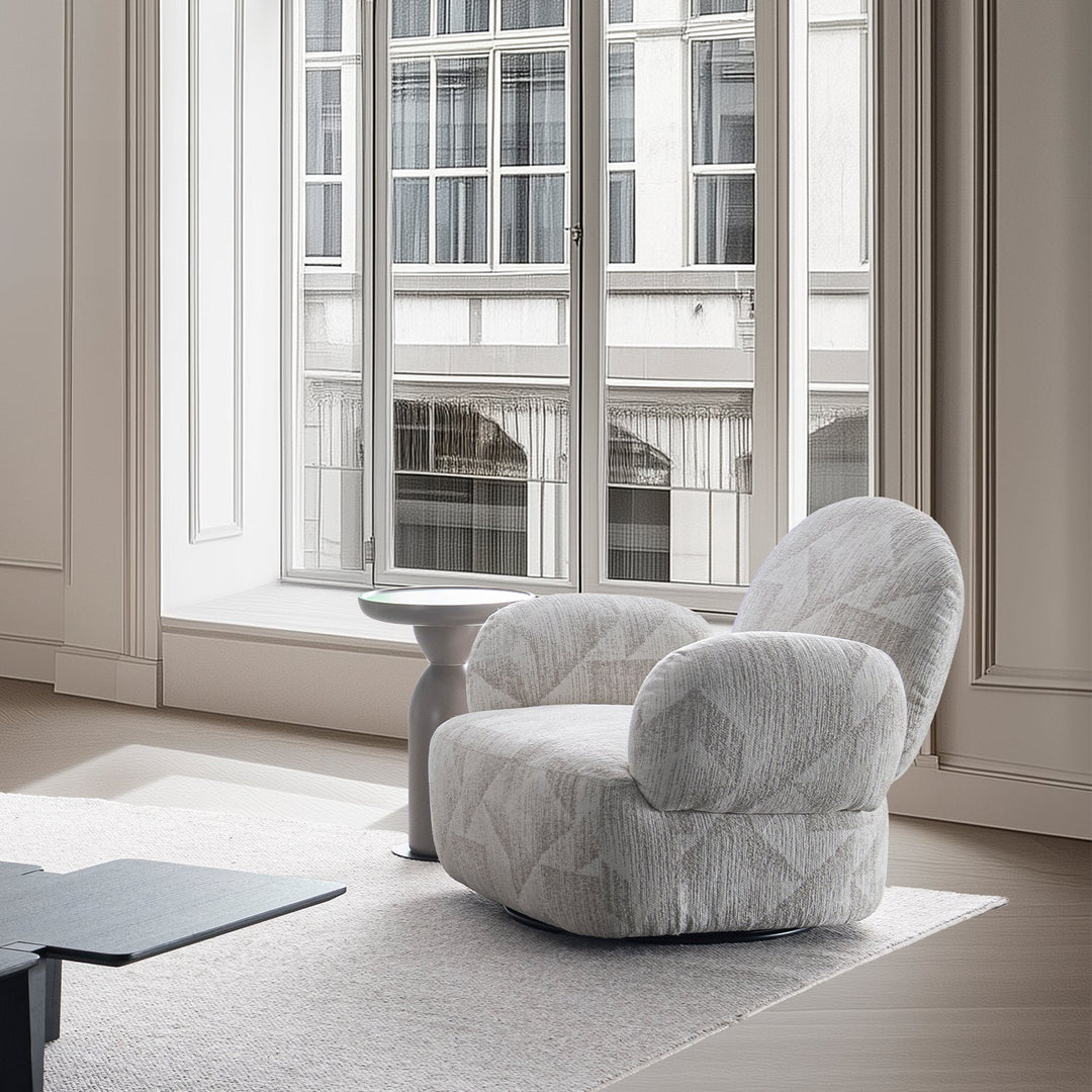 Cream Mixed Weave Fabric Revolving 1 Seater Sofa POMU