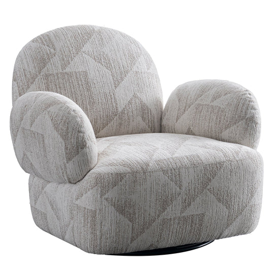 Cream mixed weave fabric revolving 1 seater sofa pomu in white background.