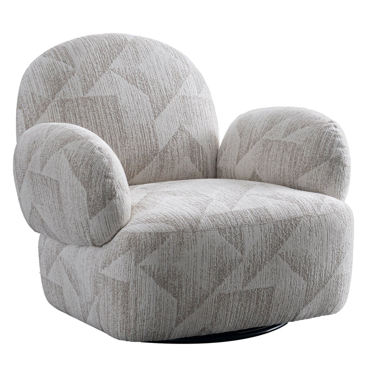 Cream Mixed Weave Fabric Revolving 1 Seater Sofa POMU