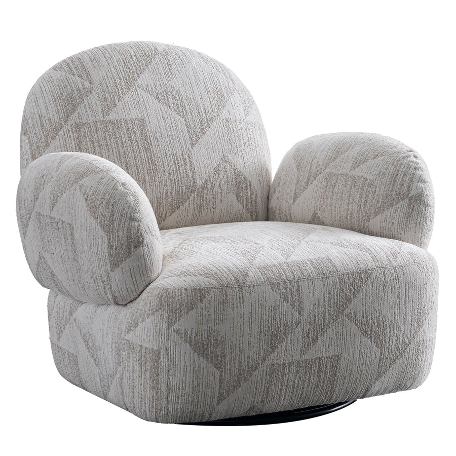 Cream mixed weave fabric revolving 1 seater sofa pomu in white background.