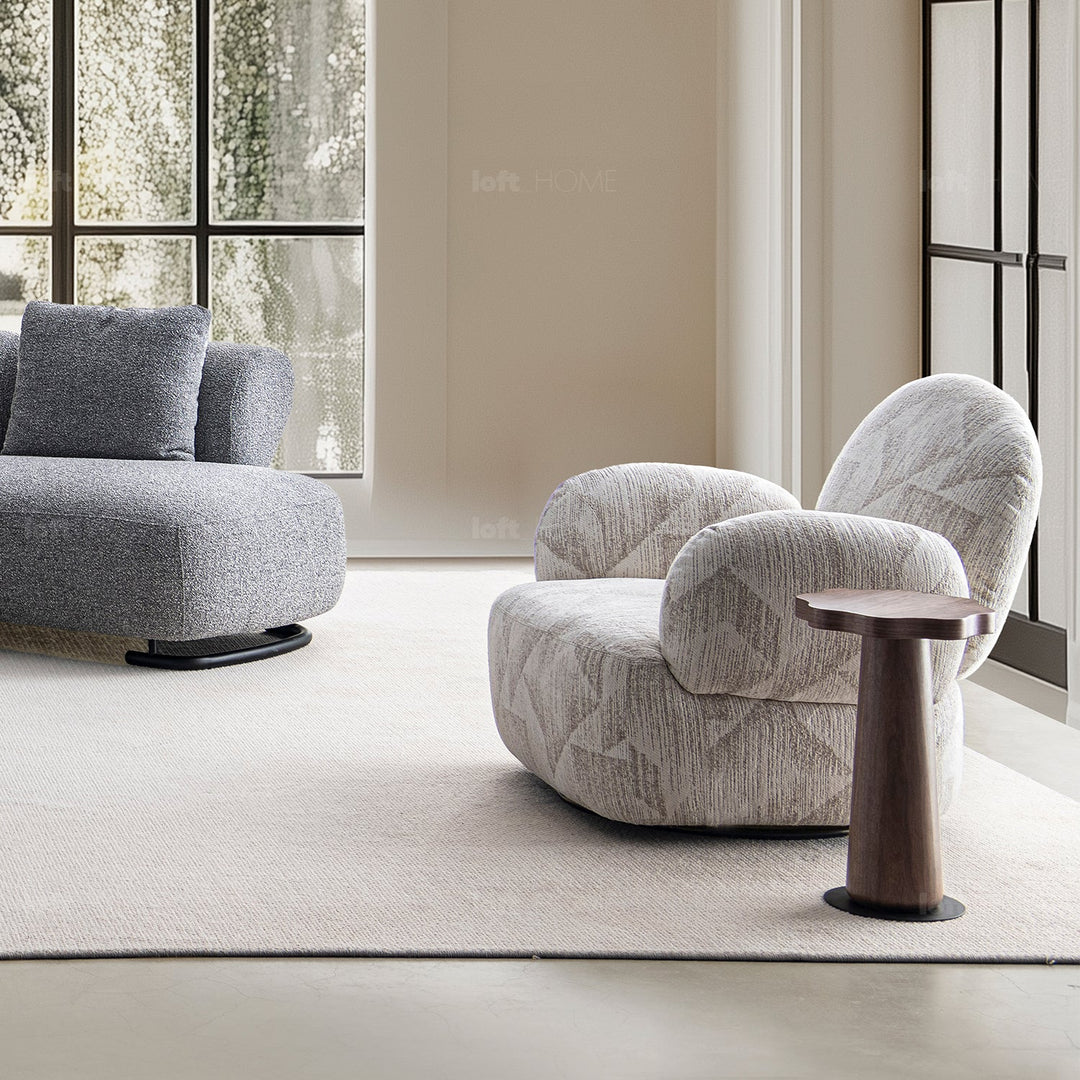 Cream Mixed Weave Fabric Revolving 1 Seater Sofa POMU