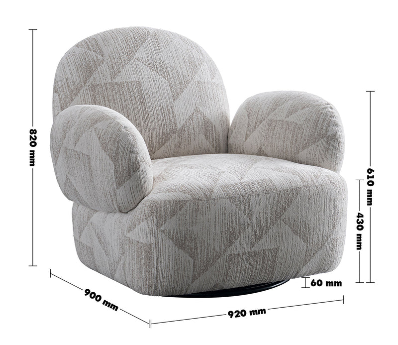 Cream Mixed Weave Fabric Revolving 1 Seater Sofa POMU Size Chart