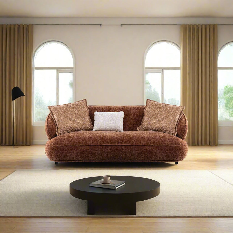 Cream velvet fabric 2 seater sofa cocoa primary product view.