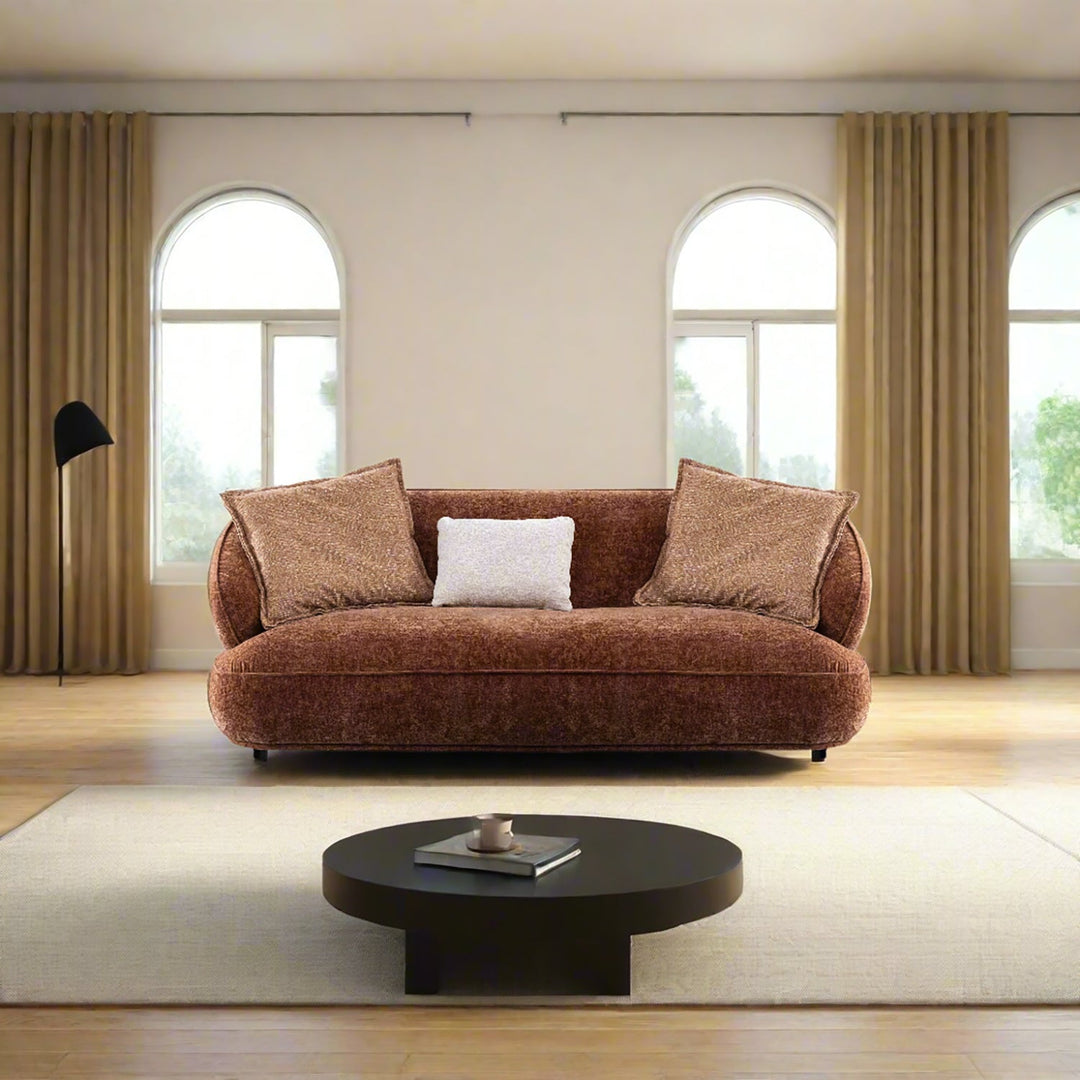 Cream velvet fabric 2 seater sofa cocoa primary product view.