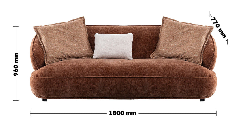 Cream Velvet Fabric 2 Seater Sofa COCOA Size Chart