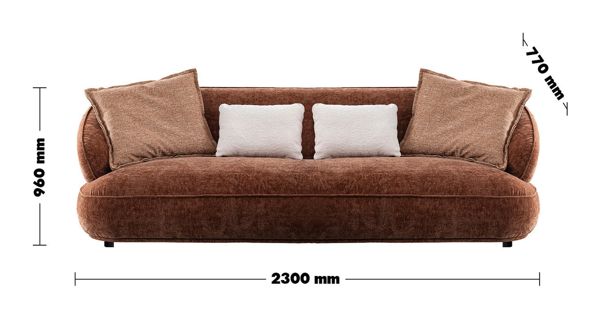 Cream Velvet Fabric 3 Seater Sofa COCOA Size Chart
