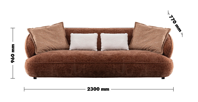 Cream Velvet Fabric 3 Seater Sofa COCOA Size Chart