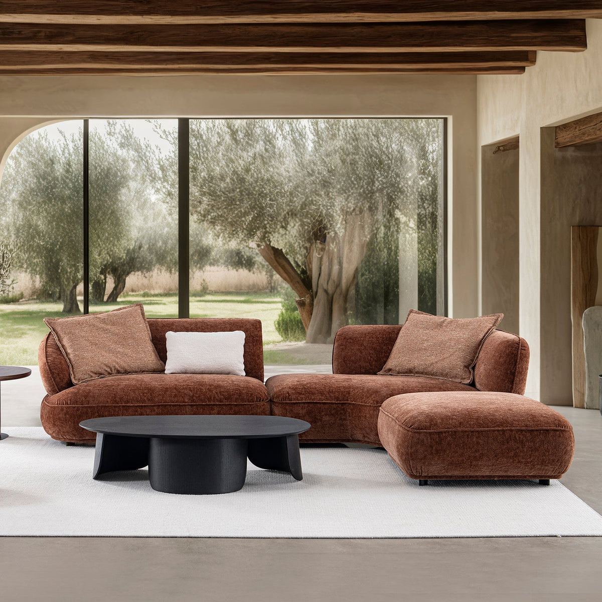 Cream velvet fabric l shape sectional sofa cocoa 3+l primary product view.