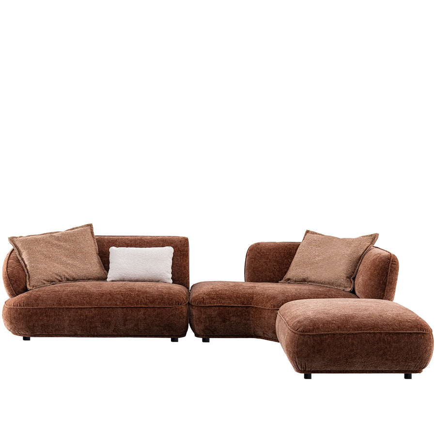 Cream velvet fabric l shape sectional sofa cocoa 3+l in white background.