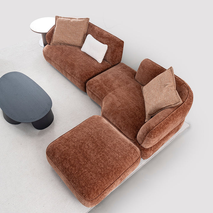 Cream velvet fabric l shape sectional sofa cocoa 3+l color swatches.