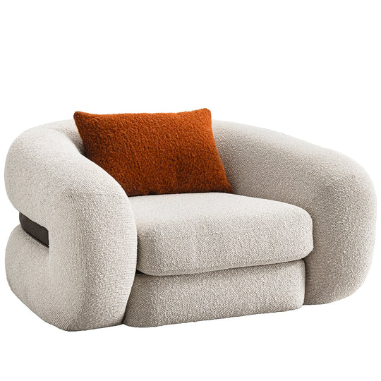 Cream boucle fabric 1 seater sofa curly in white background.