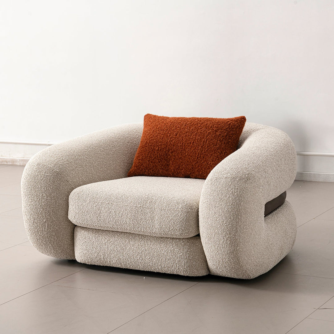 Cream Boucle Fabric 1 Seater Sofa CURLY