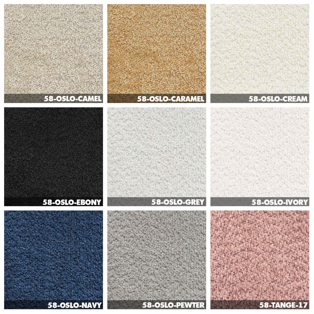 Cream boucle fabric 1 seater sofa velora color swatches.