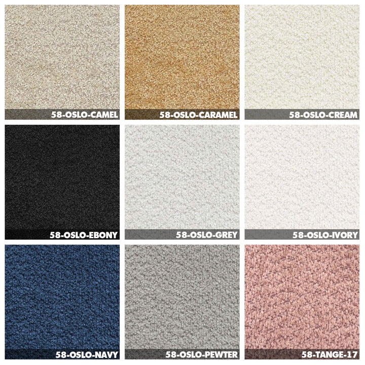 Cream boucle fabric 1 seater sofa velora color swatches.