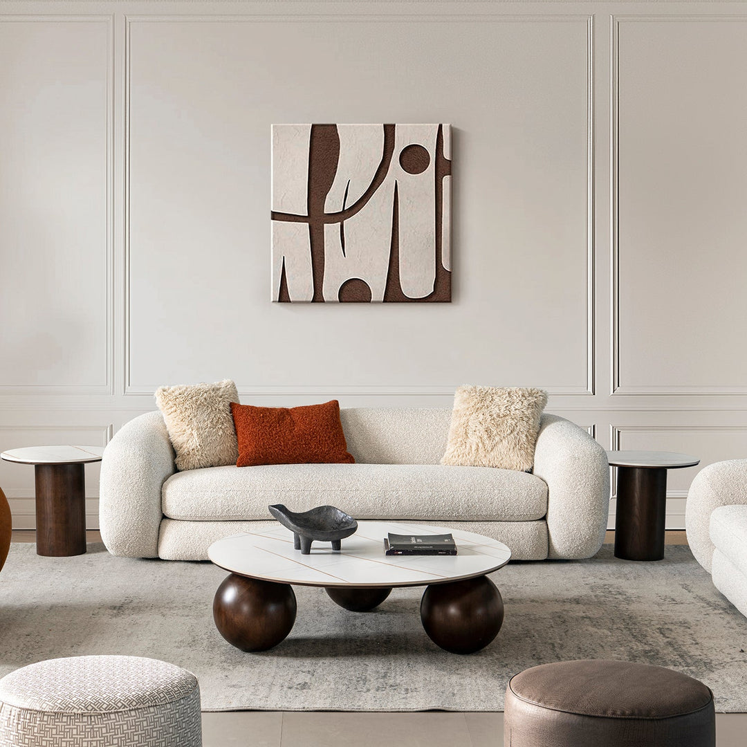 Cream Boucle Fabric 3 Seater Sofa CURLY