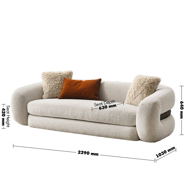 Cream Boucle Fabric 3 Seater Sofa CURLY