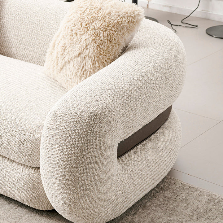 Cream Boucle Fabric 3 Seater Sofa CURLY