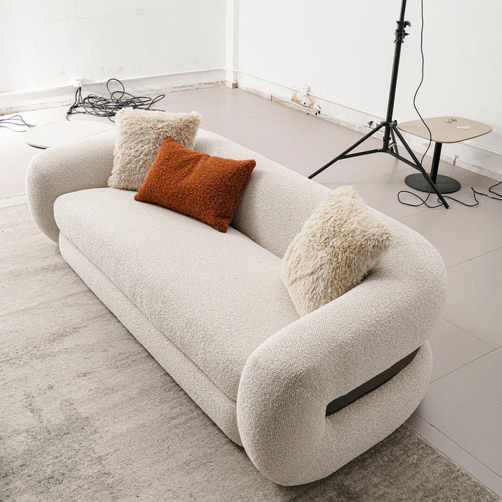 Cream Boucle Fabric 3 Seater Sofa CURLY