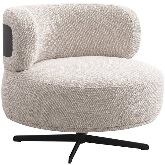 Cream boucle fabric revolving 1 seater sofa chair vuvo in white background.