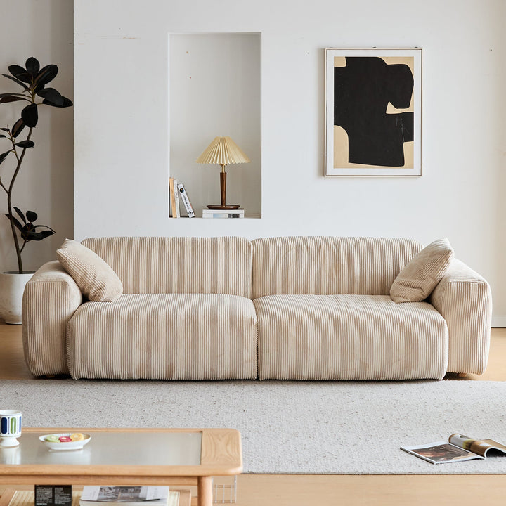 Cream Corduroy Velvet Fabric 4 Seater Sofa SQUARE