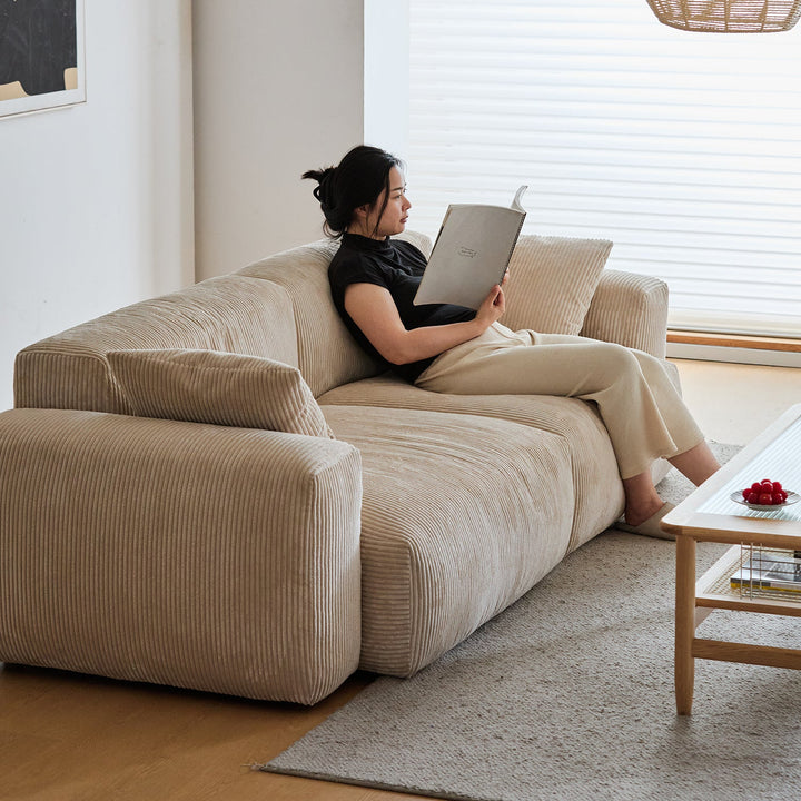 Cream Corduroy Velvet Fabric 4 Seater Sofa SQUARE