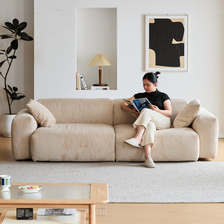 Cream Corduroy Velvet Fabric 4 Seater Sofa SQUARE