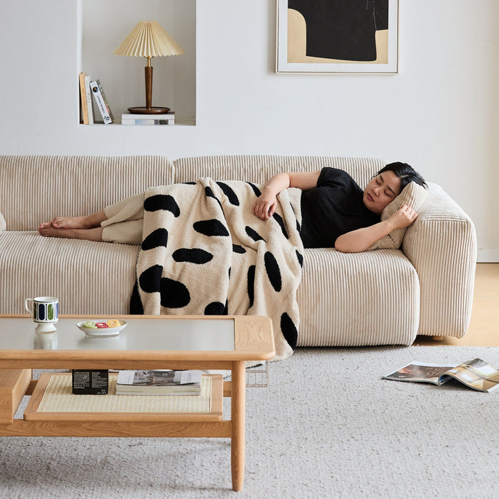 Cream Corduroy Velvet Fabric 4 Seater Sofa SQUARE