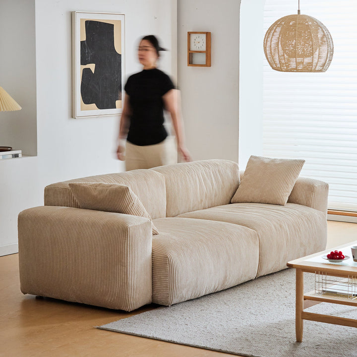 Cream Corduroy Velvet Fabric 4 Seater Sofa SQUARE