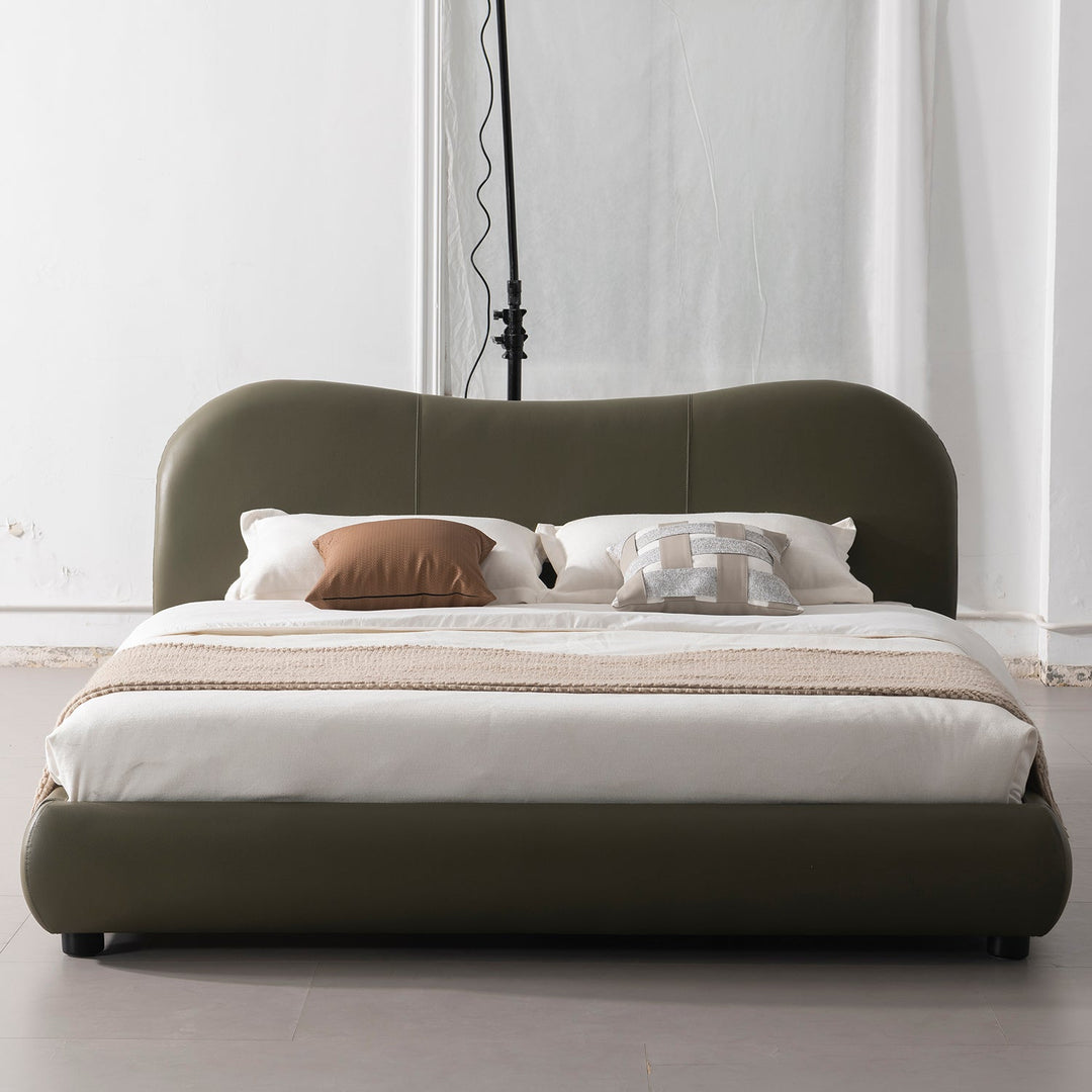 Cream genuine leather bed frame moyu in still life.