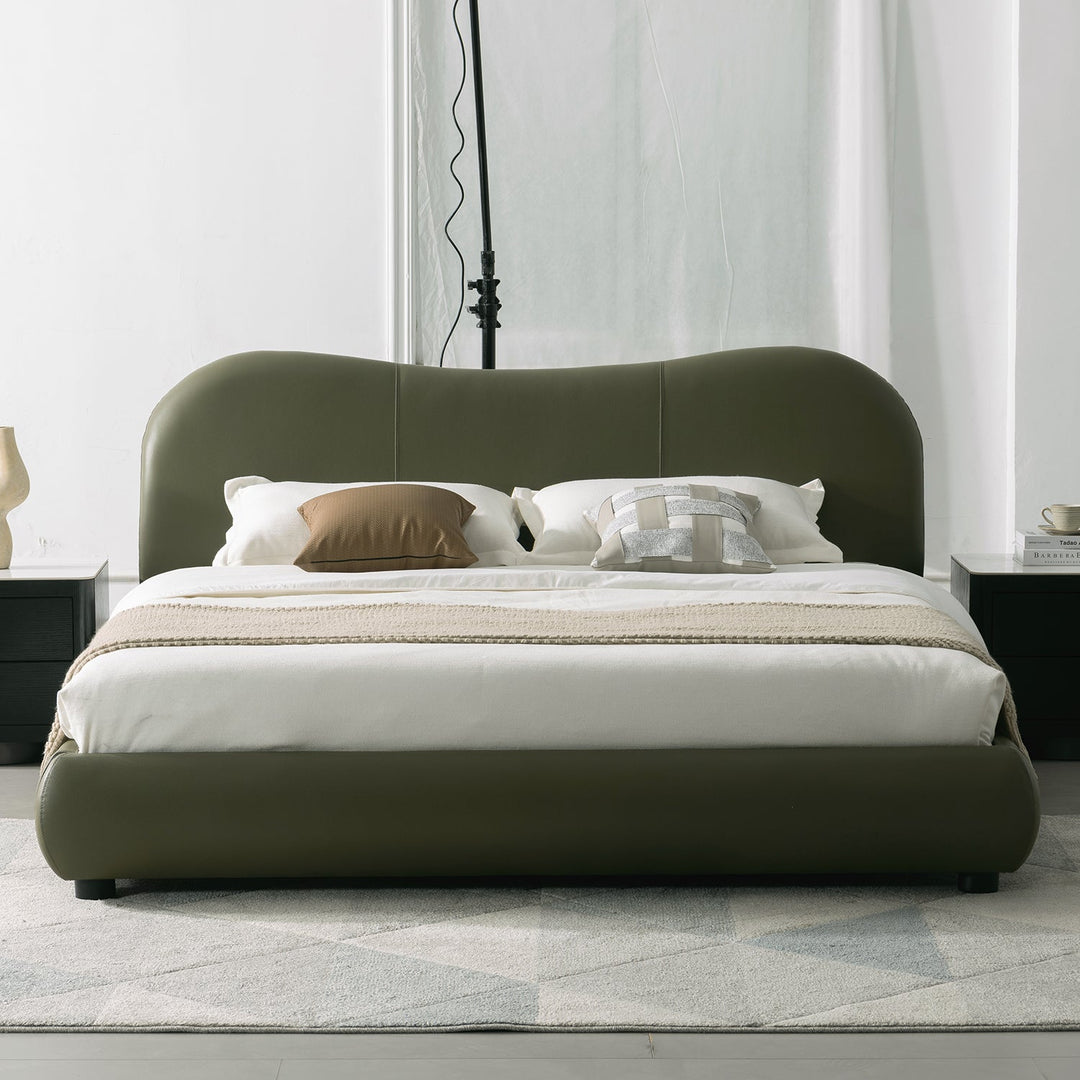 Cream Genuine Leather Bed Frame MOYU