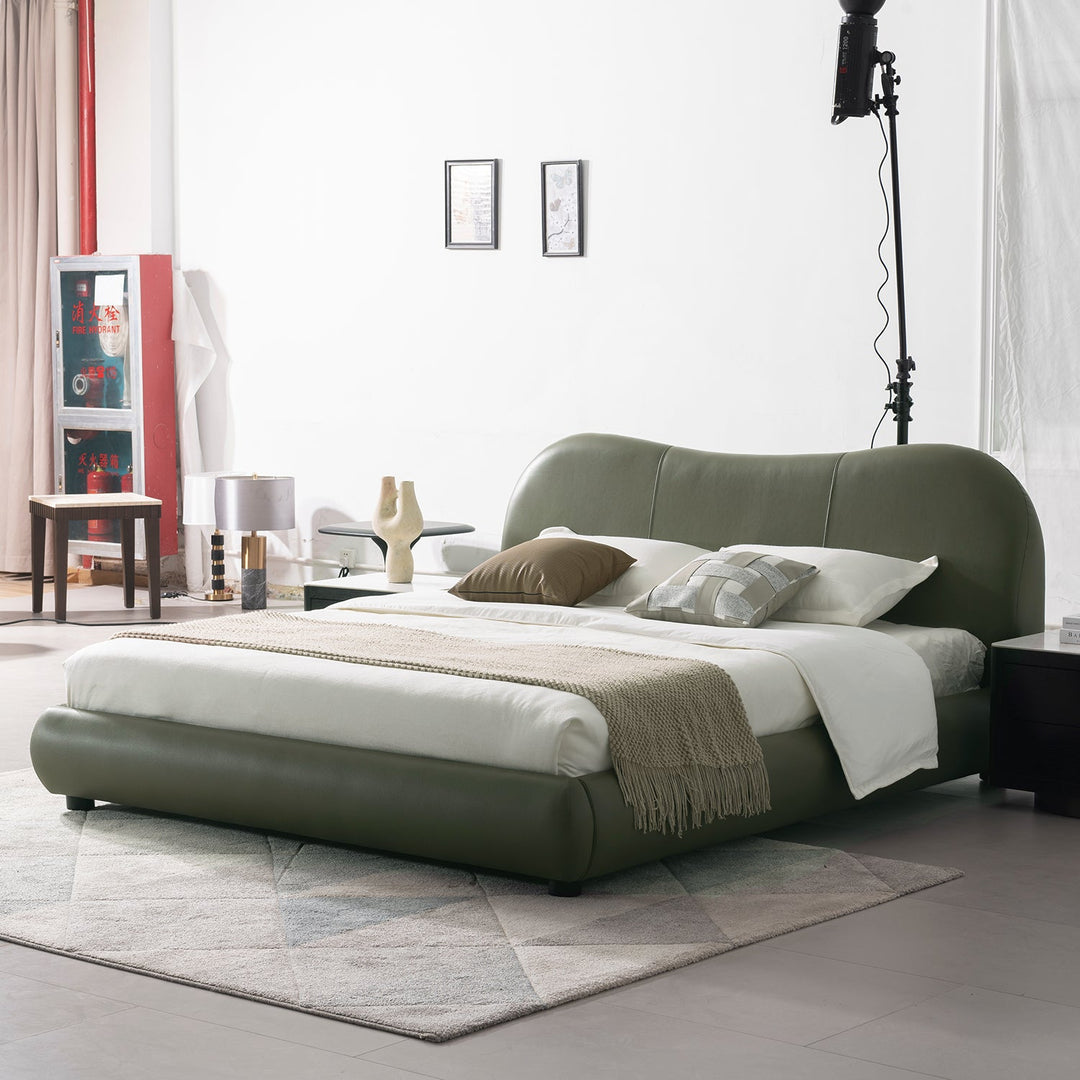Cream Genuine Leather Bed Frame MOYU