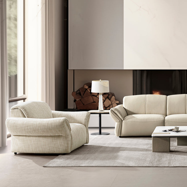 Cream Mixed Weave Fabric 1 Seater Sofa LUNAR Good to Know Preview-1