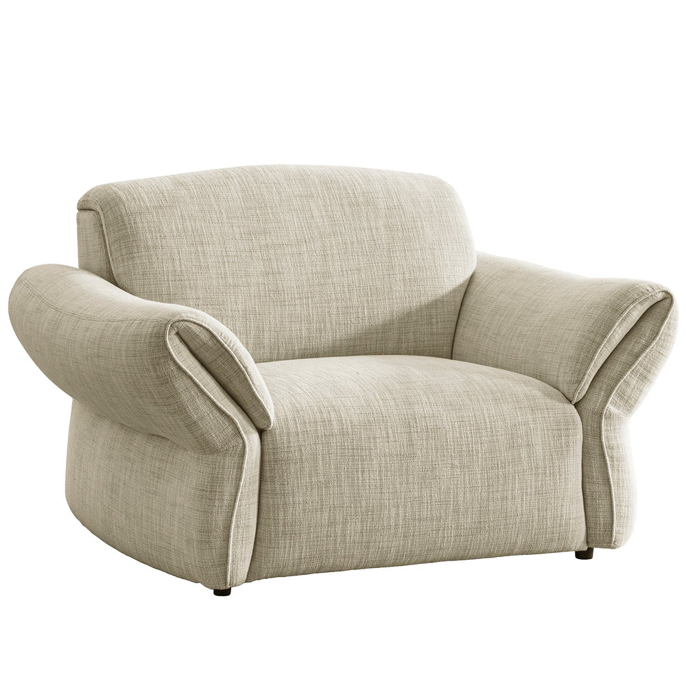 Cream mixed weave fabric 1 seater sofa lunar in white background.