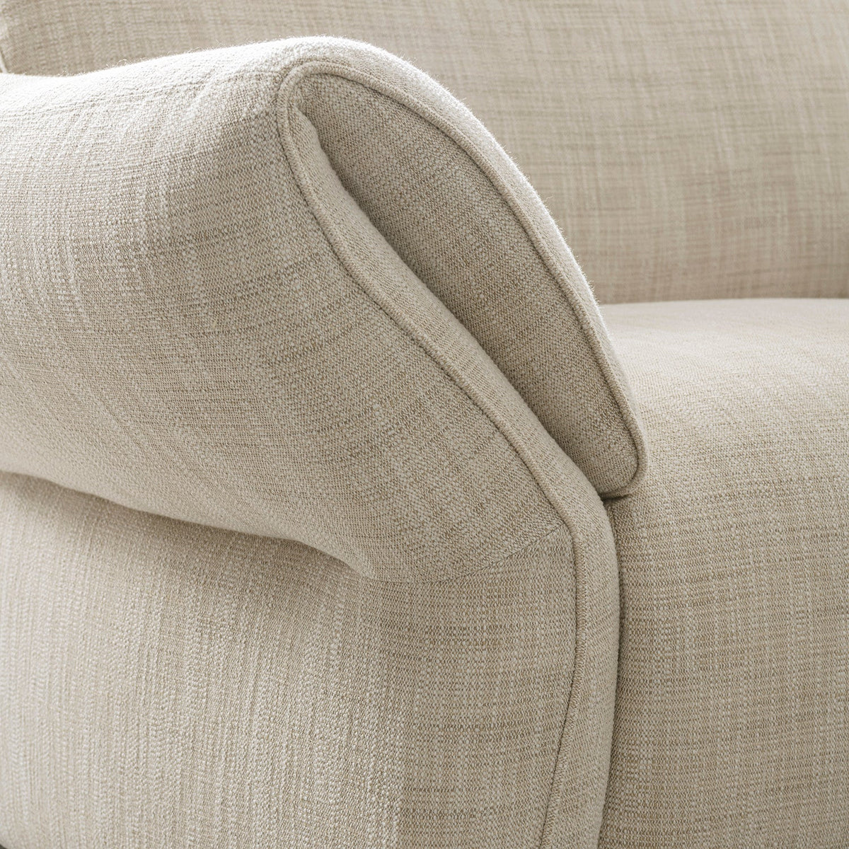 Cream mixed weave fabric 1 seater sofa lunar color swatches.