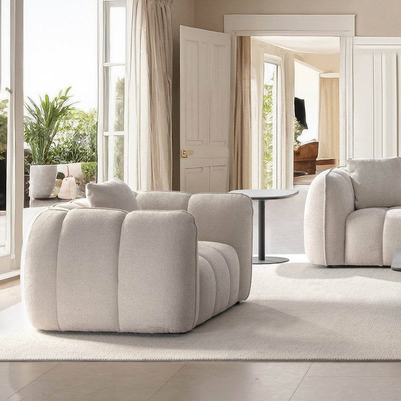 Cream Mixed Weave Fabric 1 Seater Sofa PUDDY More Details and Instruction