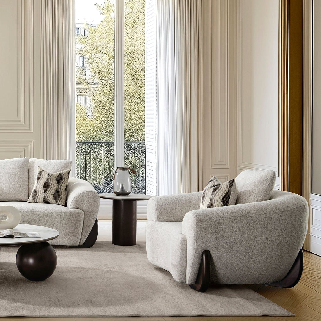 Cream mixed weave fabric 1 seater sofa swoop primary product view.