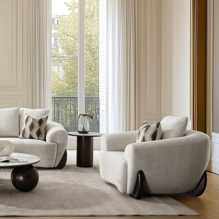 Cream mixed weave fabric 1 seater sofa swoop primary product view.