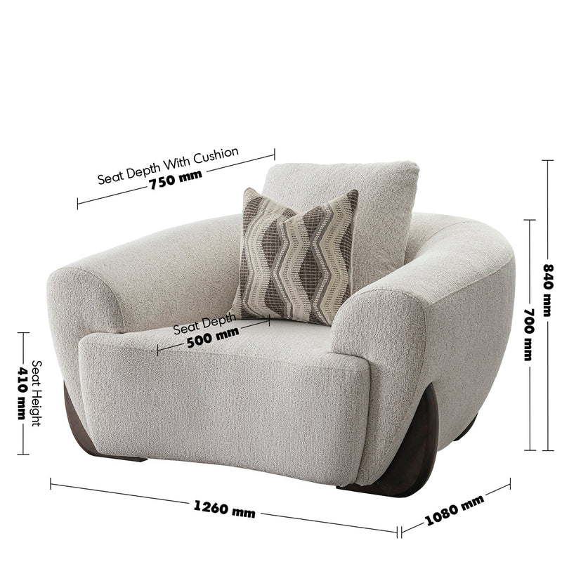 Cream Mixed Weave Fabric 1 Seater Sofa SWOOP Size Chart