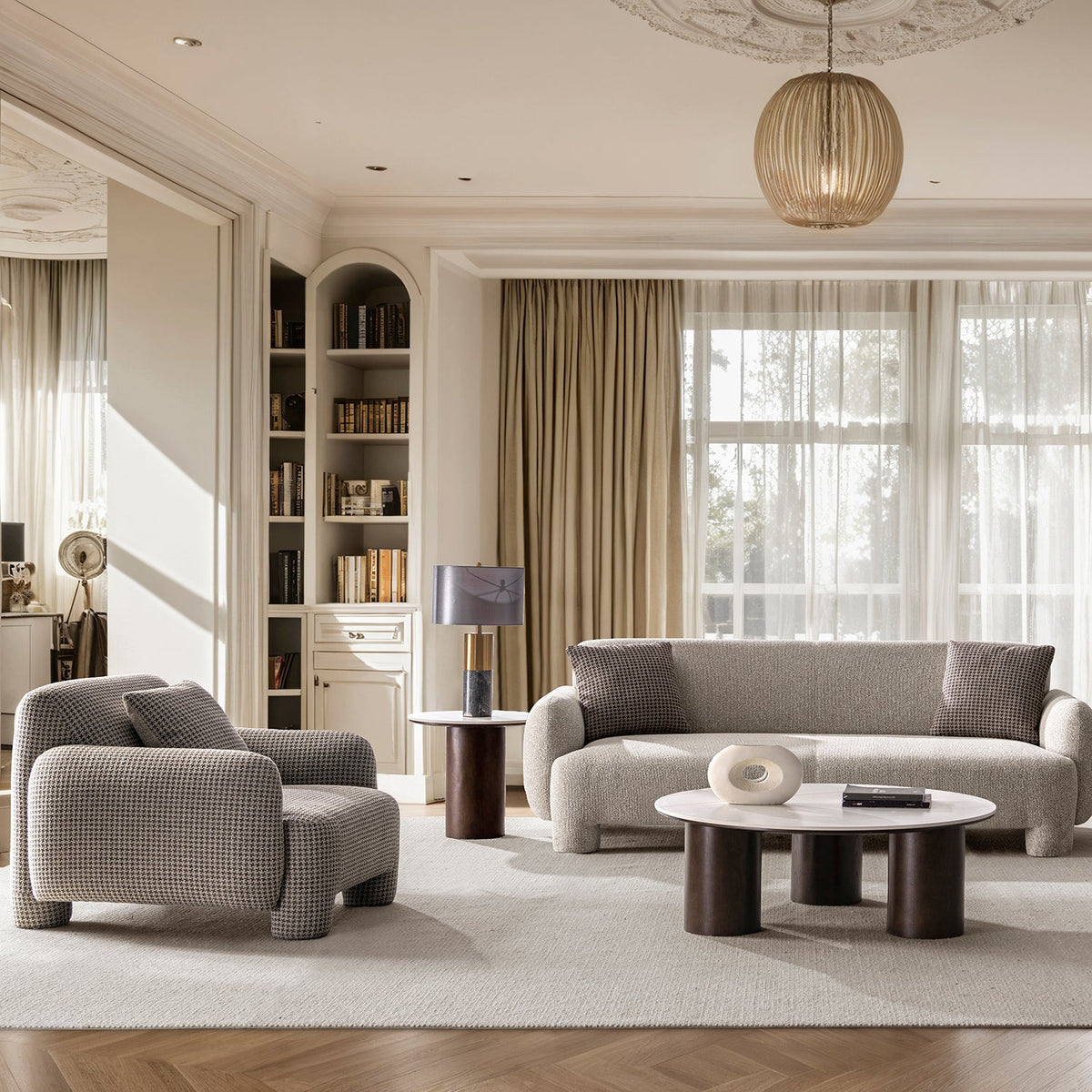 Cream mixed weave fabric 1 seater sofa syra primary product view.
