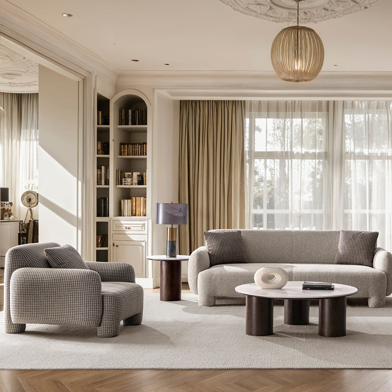 Cream mixed weave fabric 1 seater sofa syra primary product view.