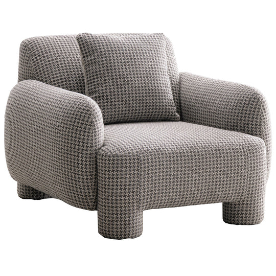 Cream mixed weave fabric 1 seater sofa syra in white background.